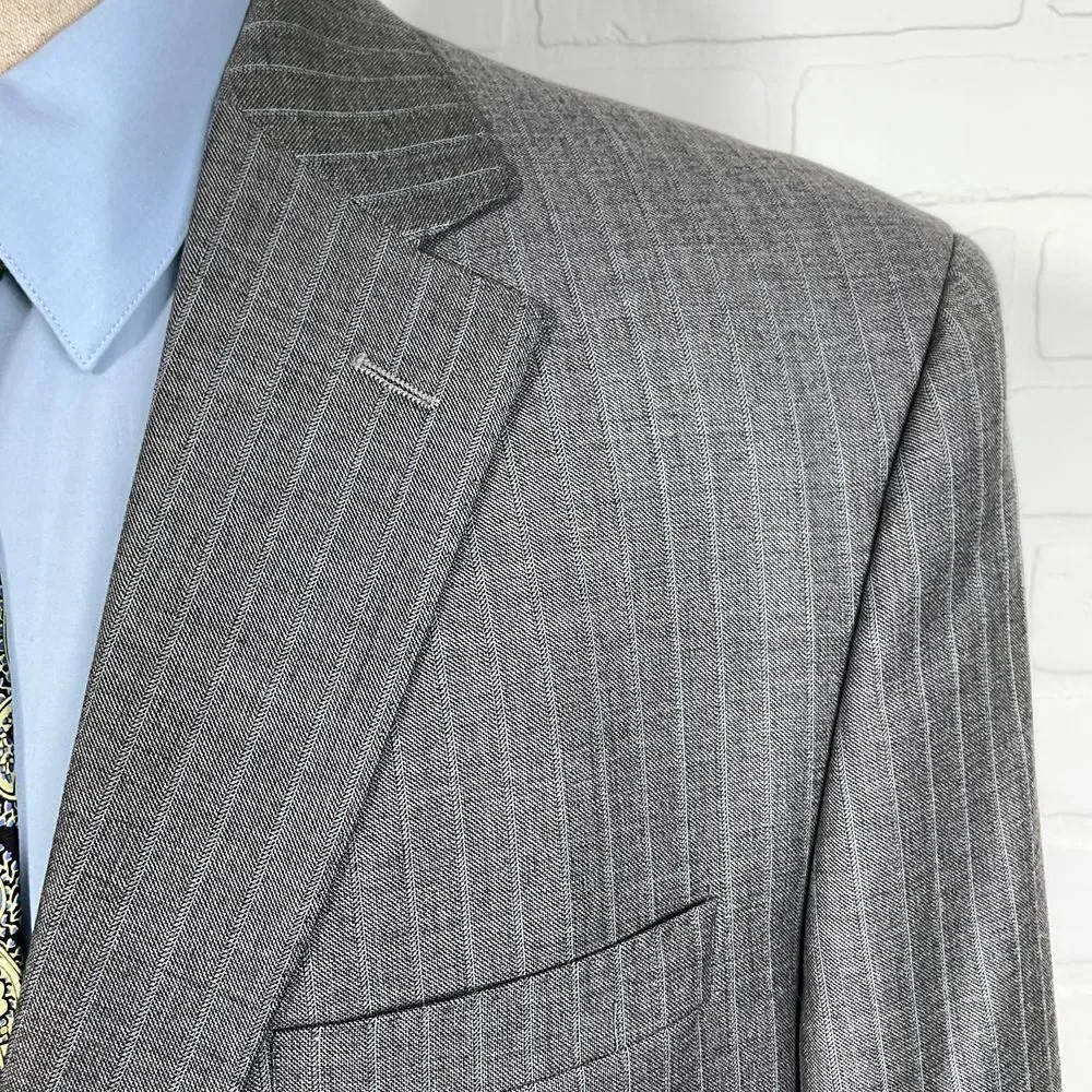 Cremieux Blazer Men 44R‎ Gray Pinstripe Dawson Super 130s Loro Piana Wool Italy